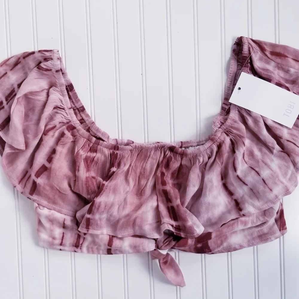 Tobi Sienna Cut Out Tie Dye Crop Ruffle Top Medium Cropped NEW NWT - Picture 3 of 7
